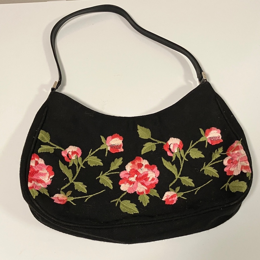 Rafe New York Wool Floral Embroidered Black Shoulder Bag